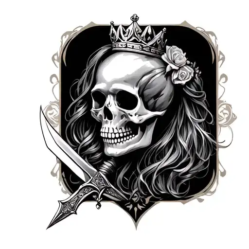 Feminine Skull With Dagger And Crown Hanging