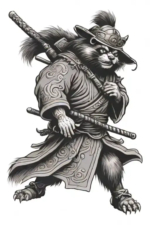 Japanese Style Tanuki Samurai Warrior