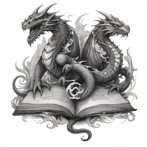 2 Dragons And Book Open In Front