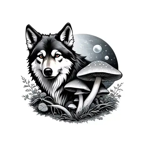 Mushrooms With Lsd In Space And A Wolf