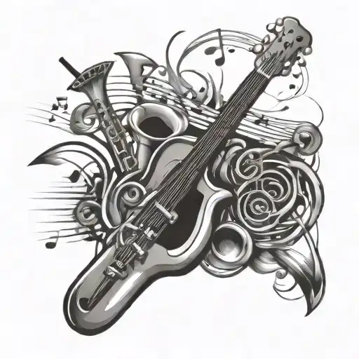 Music Notes And Guitar And Trumpet