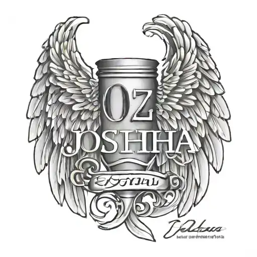Simple Angel Wings With 07 15 2005 In Roman Numerals Below The Wings And The Name Joshua