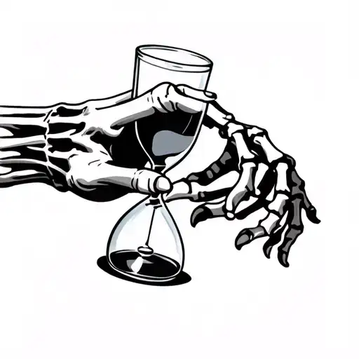 Hour Glass Held By Skeleton Hand