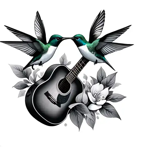 Two Hummingbirds And A Martin Acoustic Guitar
