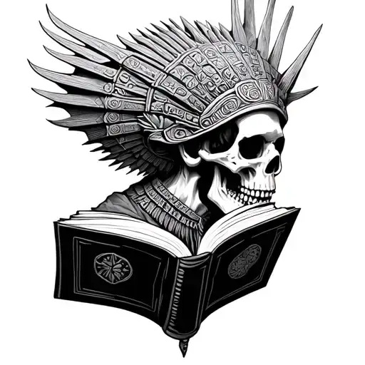 Anunnaki Skeletal Head Profile Holding A Book