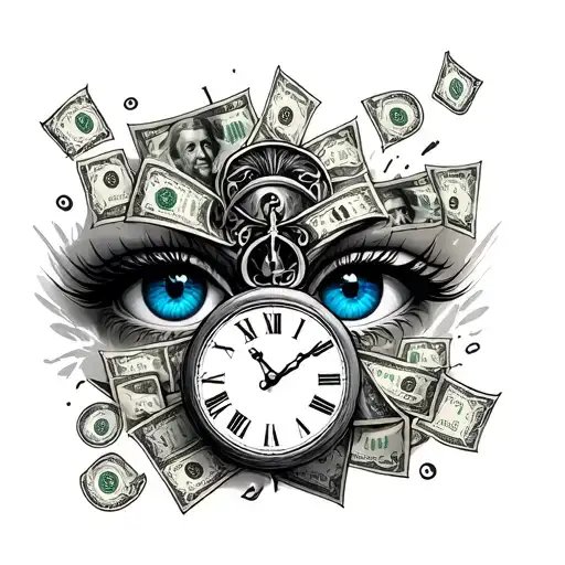 Blue Eyes Money And Clock With Numbers