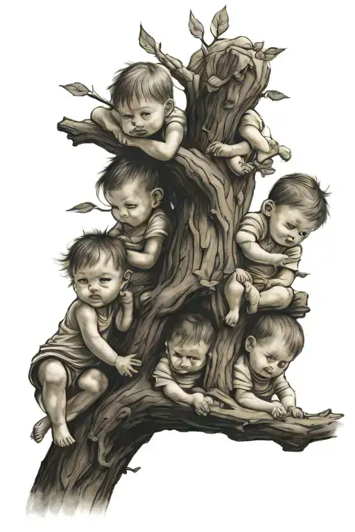 Angles Babies Playing With Three Kids Sitting On A Tree