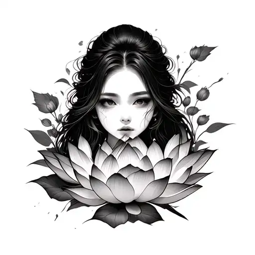 Lotus Flower With A Girl Disappering Merged Together Symbolizing