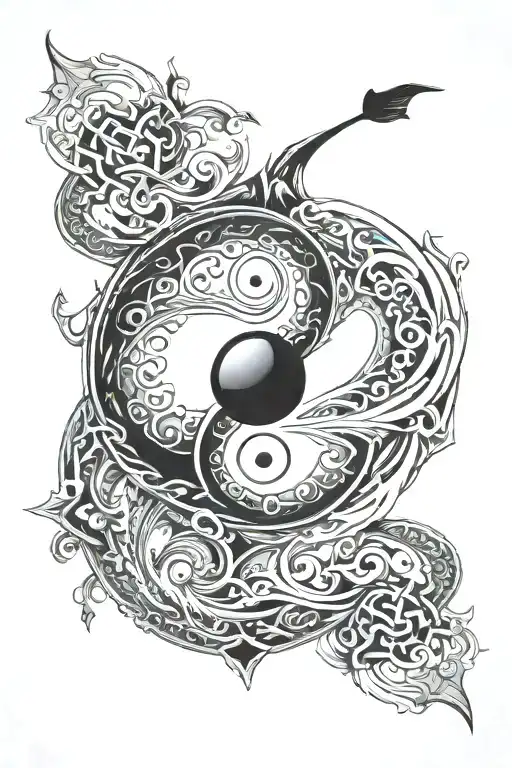 Yin And Yang Symbol Merging With An Infinity Arrow