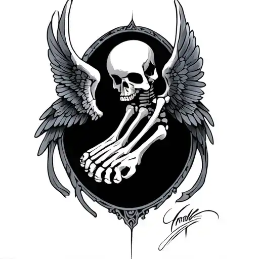 Skeleton Foot With Wings Behind It