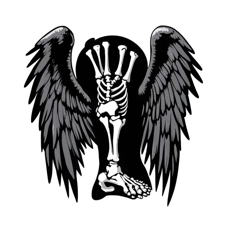 Skeleton Foot With Wings Behind It