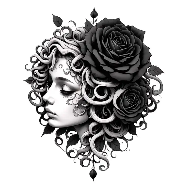 Medusa Design With Black Roses