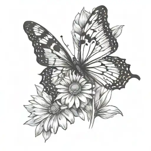 Butterfly With Daisy Flower