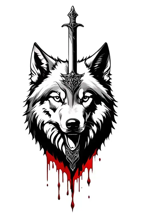 Gemini Wolf Blended By Blood Dripping Blood Heart With Sword