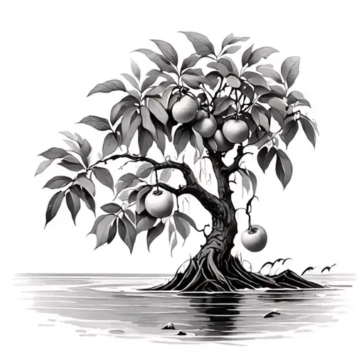 Mangrove Tree With Leaves And Fruit That Is In Water Close To A Beach