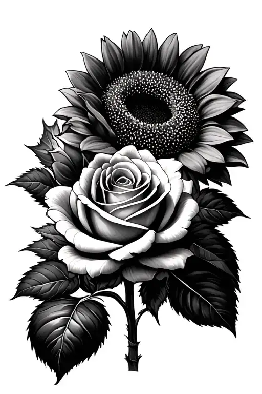 Roses Surrounding A Sunflower Blooming