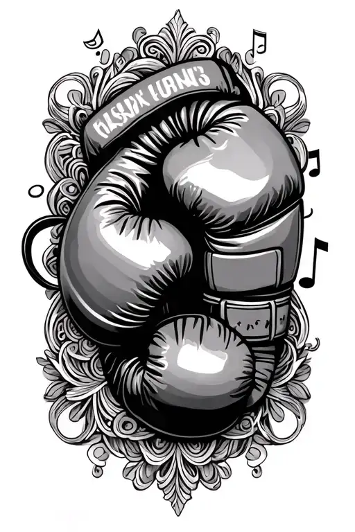 Filigree Background With Boxing Glove And Music Note