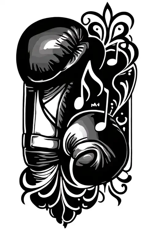 Filigree Background With Small Boxing Glove And Small Music Note