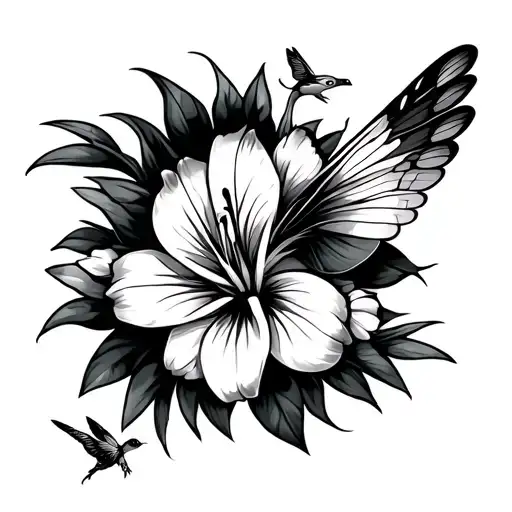 Tiger Lilly Flower Drangonfly And Convey Duck Flying