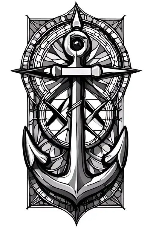 Stained Glass Modern Anchor And Compass Rose