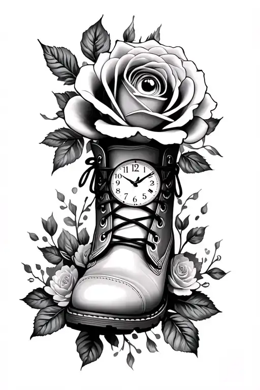 Rose Boot Baby Footprint Clock At Top And Eye Inside
