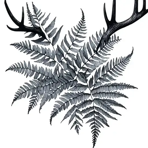 Water Colour Geomteric Fern And Antlers Small