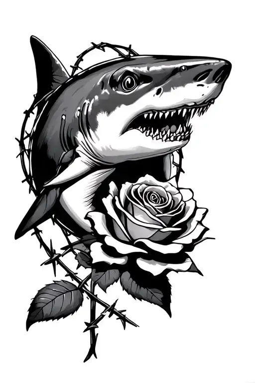 Shark Swimming Around Barbed Wire Rose