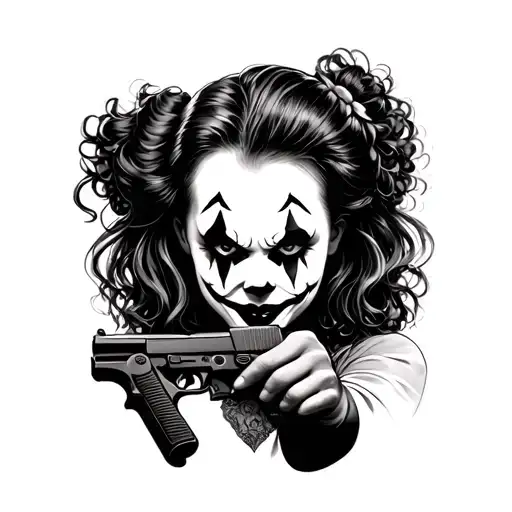 Clown Girl Face Holding A Gun
