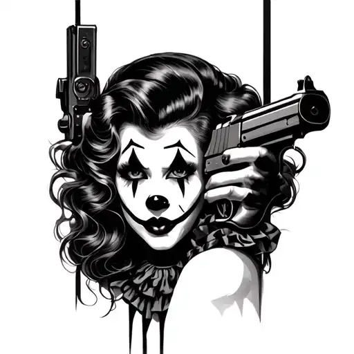 Sexy Clown Girls Face And Gun
