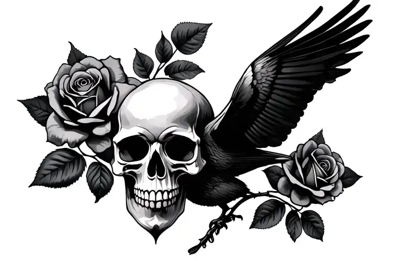 Skull Roses Bird
