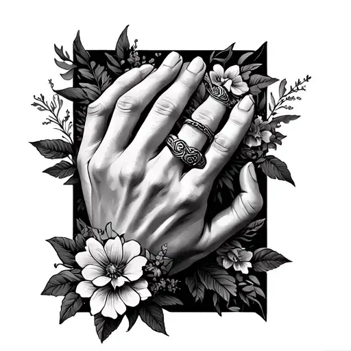 The Hand Of God But Two Interlocked Rings Inbetween With A Floral Concept