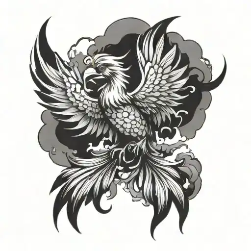 Phoenix With Clouds Black Traditional Style