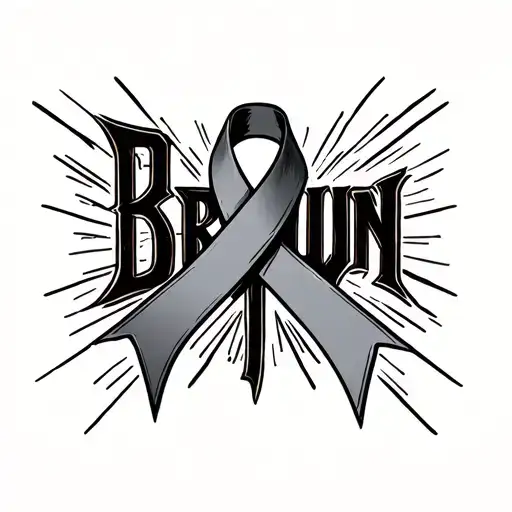 The Word Brown In Fine Line With A Cancer Ribbon Hidden