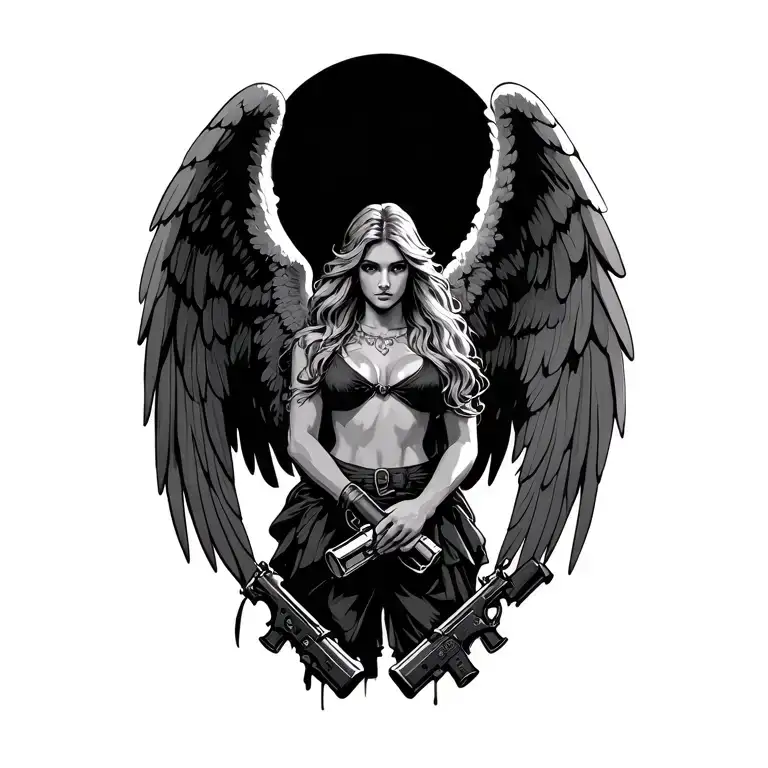 Angel Holding Guns To The Waist