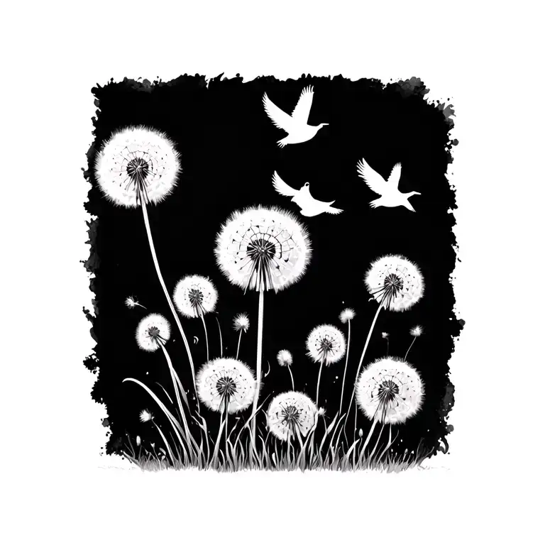 Dandelions With Birds Flying Away