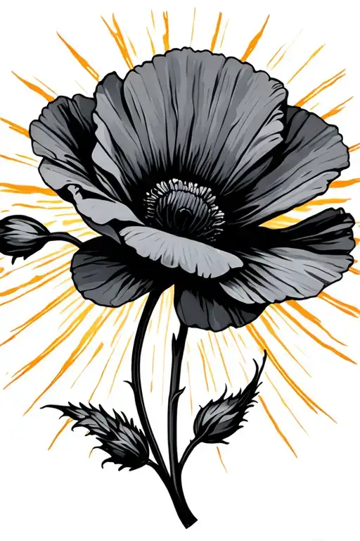 Poppy Flower With Sun Rays Shining