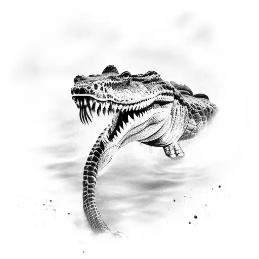 A Black And Grey Portrait Of A Crocodile In A Boxing Ring