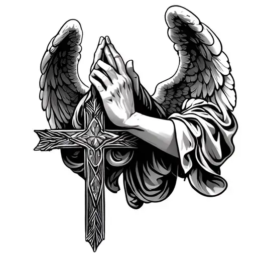 Cross Praying Hand Angel