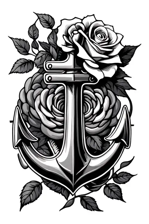 Anchor And Rose Intertwined