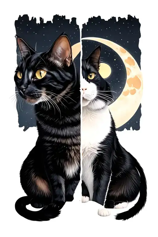 Two Cats Apart Left Side Moon Right Sun Setting