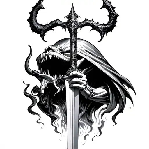 Demon Holding A Sword Woth Snoke Coming Out Of Its Mouth