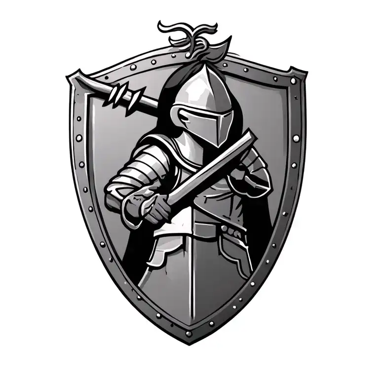 Knight Blocking With Shield Forward Facing Gurley Coat Of Arms On Shield