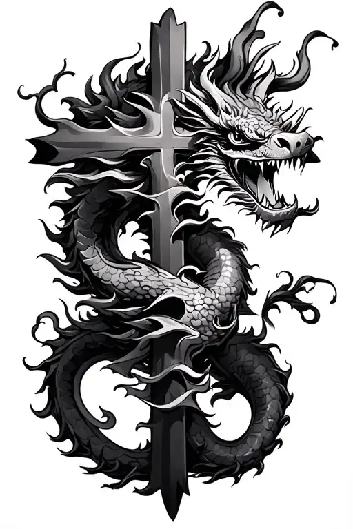 Chinese Dragon Wrapped With A Cross Going Thru