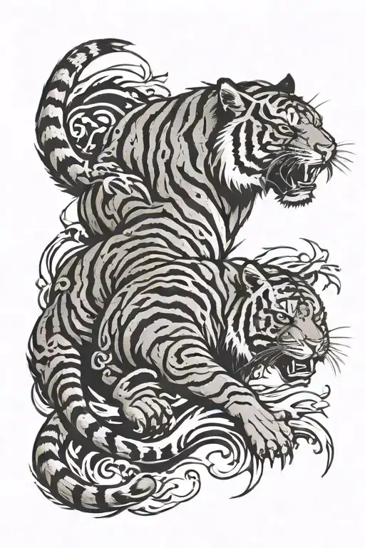 Simple Traditional Japanese Tiger Tattoo With The Yang Symbol Hidden In Its Stripes