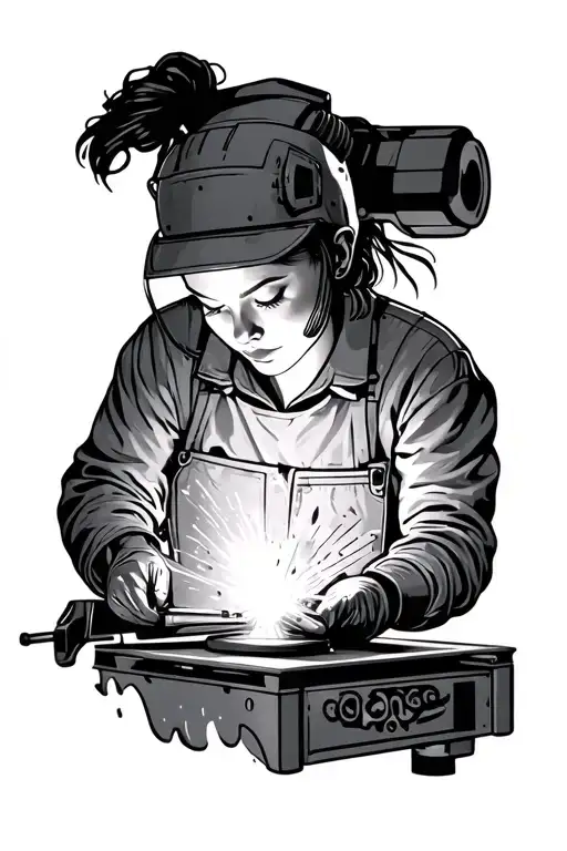 Female Welder Working On A Metal