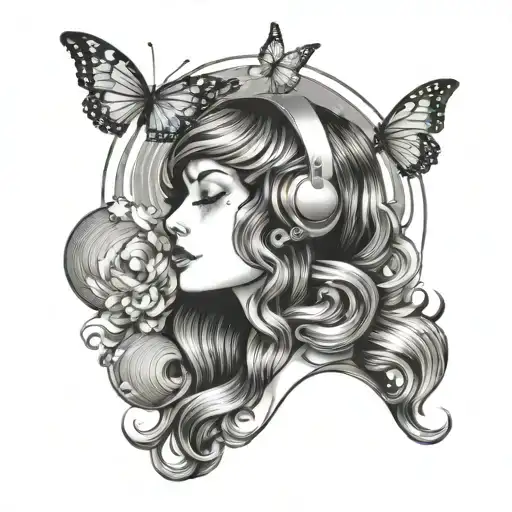 Wavy Hair Girl Music Dog Butterfly Planets