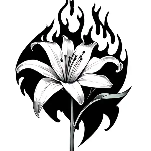 Fire Lily Flower With Fire Behind It