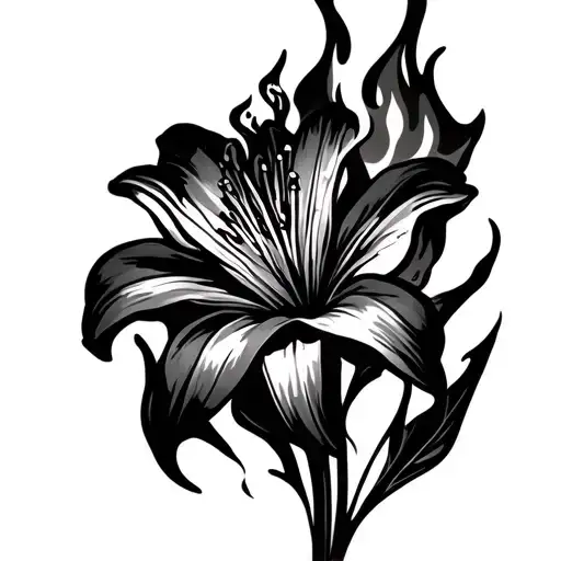 Fire Lily Flower With Fire Outline Behind It