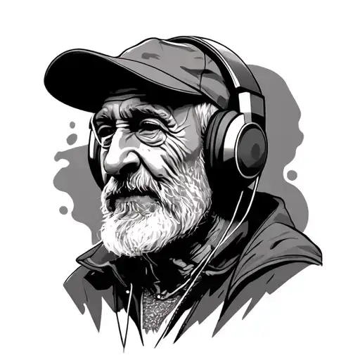 Oldman Listening To Music On Headphones