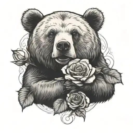 Gentle Bear Holding A Rose